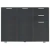 A dark gray sideboard with silver handles against a white background.