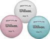 Three Wilson AVP Soft Play volleyballs in different colors (white, pink, and blue) are arranged in a triangular formation against a white background. Podgląd zdjęcia produktu