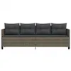 A front view of a four-seater outdoor sofa made of poly rattan with grey cushions. Produktbild-Vorschau