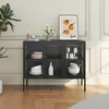 Vitrinen-Sideboard 'Borshavisa' Stahl 3-türig Klarglas 80 x Produktbild-Vorschau 2