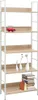 A tall, narrow bookshelf with five shelves, displaying decorative items and books. Náhled obrázku produktu