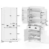 A white cabinet with dimensions shown in diagrams. Podgląd zdjęcia produktu