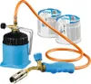 A product shot of a gas torch set with two gas canisters. Voir les images du produit