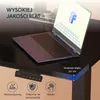 A laptop is placed on a black desk with a controller for adjusting height and icons highlighting product features. Podgląd zdjęcia produktu