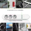 A collage of images showing a power strip with USB ports and various electronic devices, along with close-ups of the power strip's outlets and USB ports. Voir les images du produit
