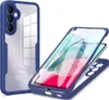 A blue and clear phone case is shown, with a phone inside it, presented in a dynamic angle. Produktbild-Vorschau