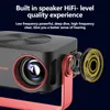 Close-up of a projector with an exploded view of its speaker, highlighting its audio quality. Produktbild-Vorschau