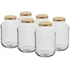 Six clear glass jars with gold lids are arranged in a group on a white background. Podgląd zdjęcia produktu