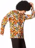 A person wearing a colorful 70s-style shirt and an afro wig. Podgląd zdjęcia produktu