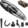 A black and silver portable vacuum cleaner with various attachments and a storage bag, displayed against a white background. Produktbild-Vorschau