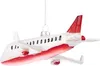 A glass airplane ornament with red and white coloring, hanging by a silver chain. Voir les images du produit