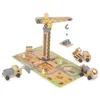 Baustellen-Set mit drehbarem Kran und Holzfahrzeugen – Produktbild-Vorschau 5