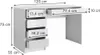 A white desk with drawers, shown with dimensions indicated by text and arrows. Produktbild-Vorschau