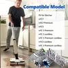 A man is using a floor cleaner in a kitchen. The image also shows compatible models and product accessories. Produktbild-Vorschau