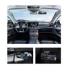 Collage showing a car's interior with a dash cam installation diagram and close-ups of the dash cam. Náhled obrázku produktu