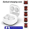 A white earbud charging case with two earbuds inside, shown with a series of black charging cases with red X marks on the right side. Podgląd zdjęcia produktu