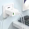 A white Hoco N33 35W charger plugged into a white wall socket, with two white charging cables connected and leading off-screen. Produktbild-Vorschau