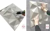 A collage showing a 3D wall panel being applied with adhesive and a person installing it on a wall. Produktbild-Vorschau