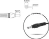 Diagrams and a close-up image of a power adapter connector with dimensions indicated. Produktbild-Vorschau