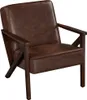 A brown leather armchair with wooden legs is shown against a white background. Produktbild-Vorschau