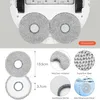 A collage of images showing cleaning pads for a robot vacuum cleaner, with close-ups and size indicators. Produktbild-Vorschau
