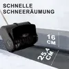 A snow blower attachment is shown on a surface with snow and ice, with dimensions indicated. Produktbild-Vorschau