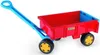 A red and blue toy wagon with yellow wheels on a white background. Produktbild-Vorschau