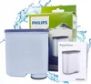 A Philips AquaClean coffee machine water filter and its packaging are shown, with water splashing around them. Náhled obrázku produktu