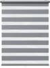 A close-up, front-facing view of a grey and white striped roller blind, fully extended. Produktbild-Vorschau
