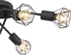 A close-up view of a black ceiling light fixture with multiple bulbs and geometric cages. Produktbild-Vorschau