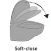 Illustration of a toilet seat with a soft-close mechanism. Produktbild-Vorschau