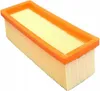 A rectangular air filter with an orange frame and pleated yellow filter material, shown against a white background. Produktbild-Vorschau