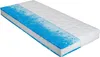 A mattress with a blue gel layer on one side and a white quilted cover on the other, shown on a white background. Produktbild-Vorschau