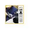 A person in a blue uniform and yellow hard hat is using a caulking gun to apply black sealant. Produktbild-Vorschau