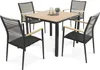 A square outdoor dining table with four chairs, set against a white background. Produktbild-Vorschau