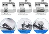 A collage of sewing machine presser feet, showing different sizes and close-ups of their components. Produktbild-Vorschau