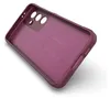 The image shows the inside of a burgundy phone case, highlighting its protective features and branding. Produktbild-Vorschau