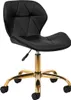 A black office chair with a gold base and wheels, shown from a side-angle. Produktbild-Vorschau