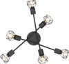 A black sputnik-style ceiling light with six arms, each holding a bulb within a geometric cage. Produktbild-Vorschau