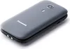 A gray Panasonic flip phone is shown from a diagonal top-down perspective against a white background. Produktbild-Vorschau