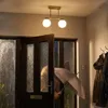 A person holding an umbrella enters a house on a rainy day, illuminated by a modern gold ceiling light. Náhľad obrázku produktu