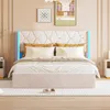 A bedroom scene featuring a bed with a headboard and bedside tables. Produktbild-Vorschau