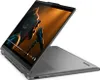A gray Lenovo Yoga 7 2-in-1 laptop is shown open, displaying a video on its screen. Produktbild-Vorschau
