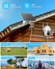 A collage of images showing a solar-powered 4G LTE security camera in various settings: mounted on a log cabin, in a ranch, at a construction site, during camping, and on a boat. Náhled obrázku produktu