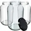 Three empty glass jars and one black lid are arranged on a white background. Podgląd zdjęcia produktu