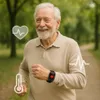 An elderly man is jogging in a park, with health-related icons overlaid on the image. Náhľad obrázku produktu
