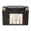A black motorcycle battery with gold terminals is shown against a white background. Voir les images du produit