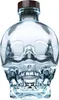 A clear glass bottle shaped like a skull, with a brown cap. Produktbild-Vorschau