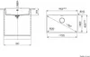 Technical drawing of a sink with dimensions. Podgląd zdjęcia produktu