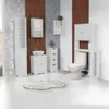 A clean and organized bathroom setting with various white furniture pieces. Náhled obrázku produktu